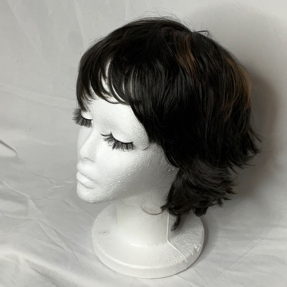 Dark Brown Layered Wig with Moderate Volume and Highlights - Picture 6 of 14